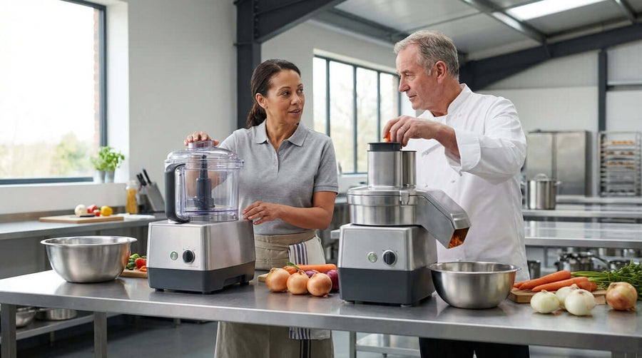 batch bowl vs continuous feed food processor comparison in commercial kitchen chefs using both models for fast prep efficiency