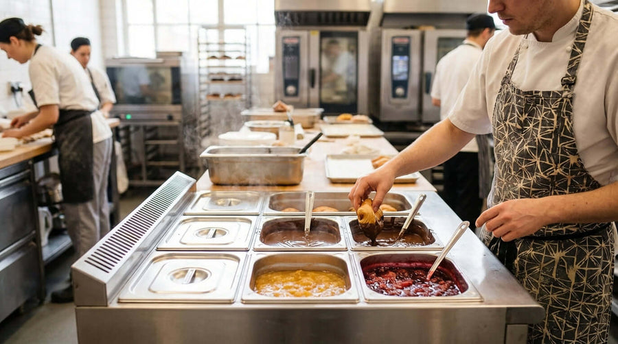 5 Creative Ways to Use Your Commercial Bain Marie Beyond the Buffet Line in action, chefs using heated pans for sauces and toppings
