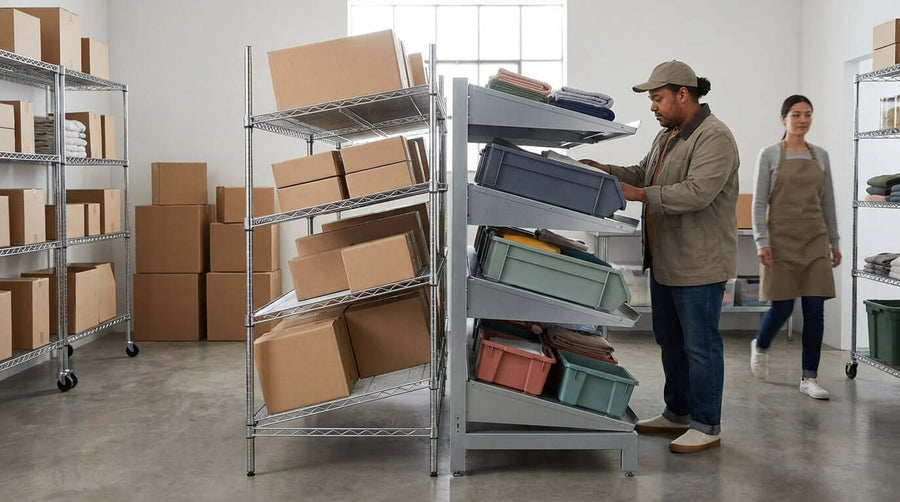 A Buyers Guide to Slanted Rack Shelves: Wire vs. Solid Metal for Your Business