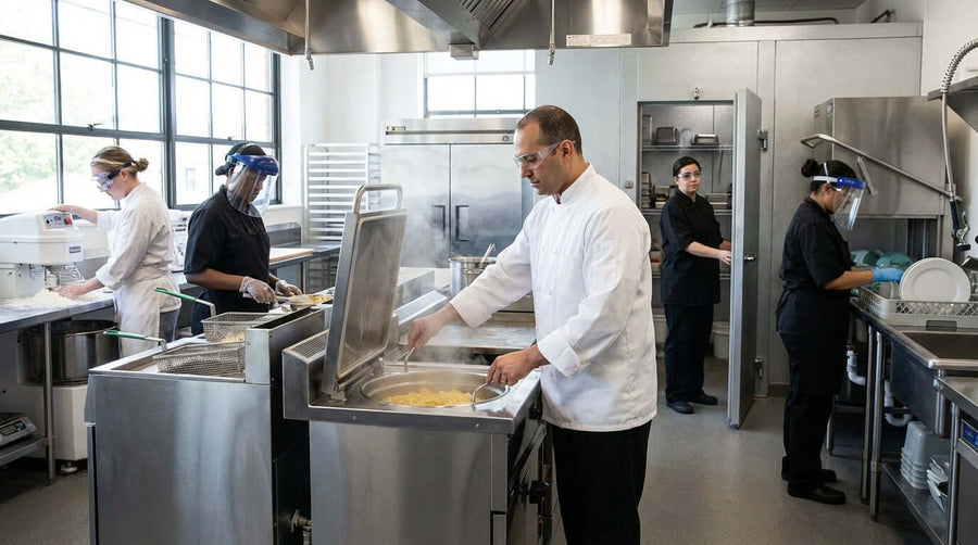 5 Common Eye Injuries in the Food & Merchandise Industry (And How to Prevent Them) chef and kitchen staff wearing eye protection