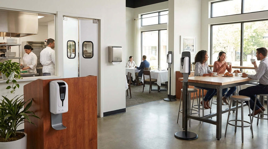 Strategic Placement Guide: Where to Install Hand Sanitizer Dispensers in Your Restaurant or Store - sanitizer stations in restaurant dining area and entrance