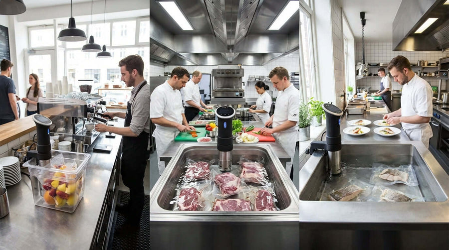 Choosing the Right Commercial Immersion Circulator for Your Kitchens Volume in a busy restaurant kitchen using sous vide circulators