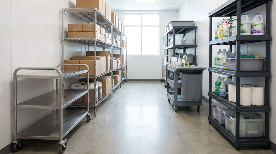 Stainless Steel vs. Plastic: Choosing the Best Carts & Shelving for Your Business