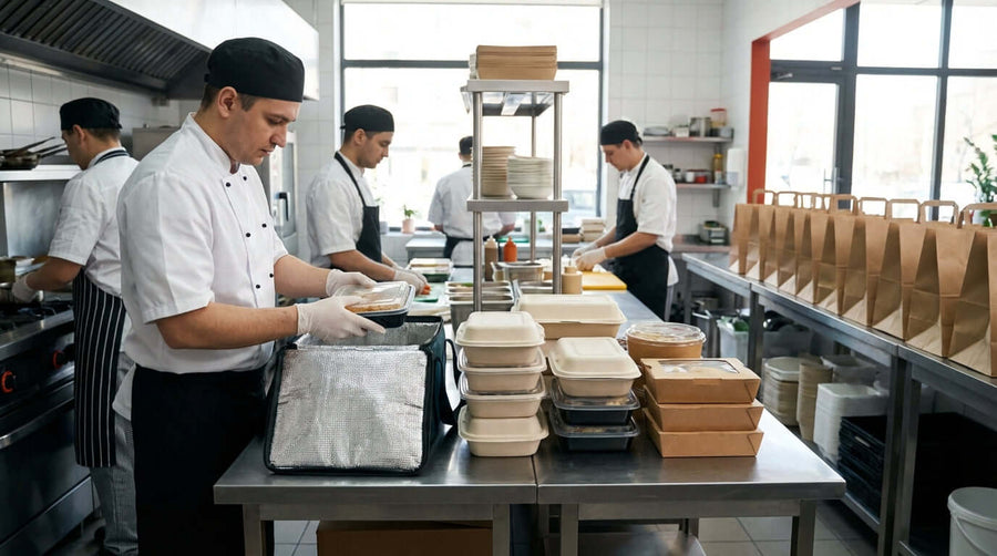 Packaging for Profit: Optimizing Your Containers for Food Delivery Services - chefs packing meals in takeout containers for delivery orders