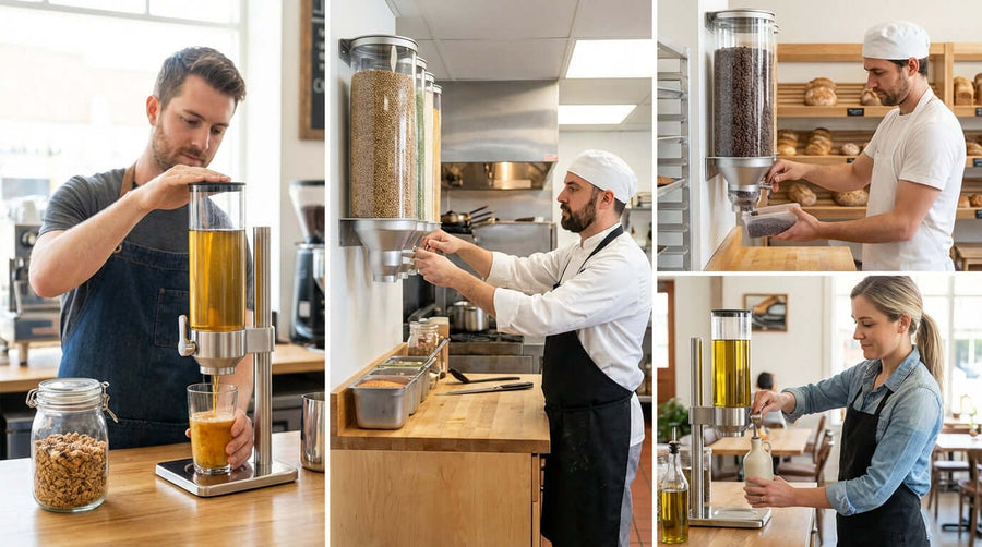 Beyond the Box: 4 Creative Uses for Dispensers in a Retail Setting - retail staff using bulk food and beverage dispensers for efficient service