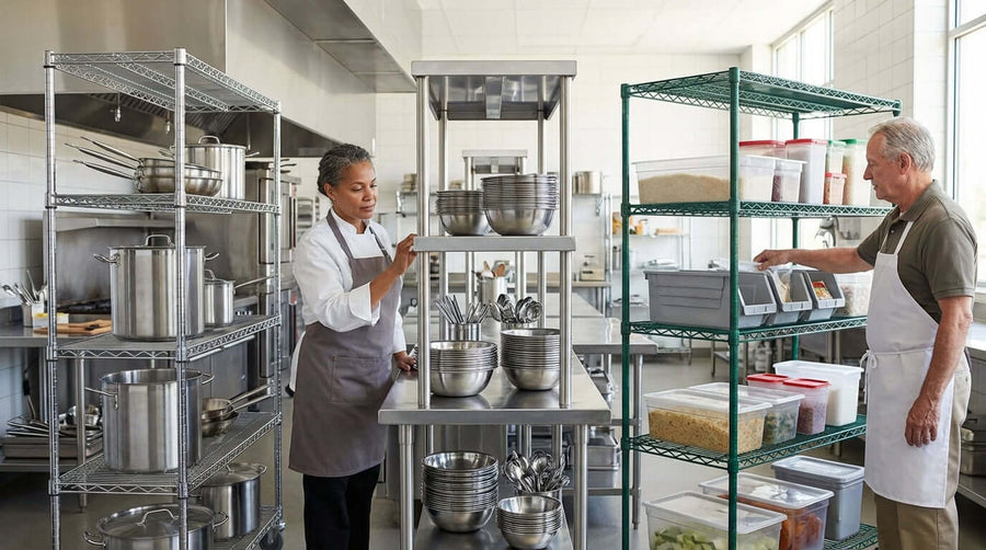 Chrome vs. Stainless Steel vs. Epoxy Shelving: Which is Right for Your Restaurant?