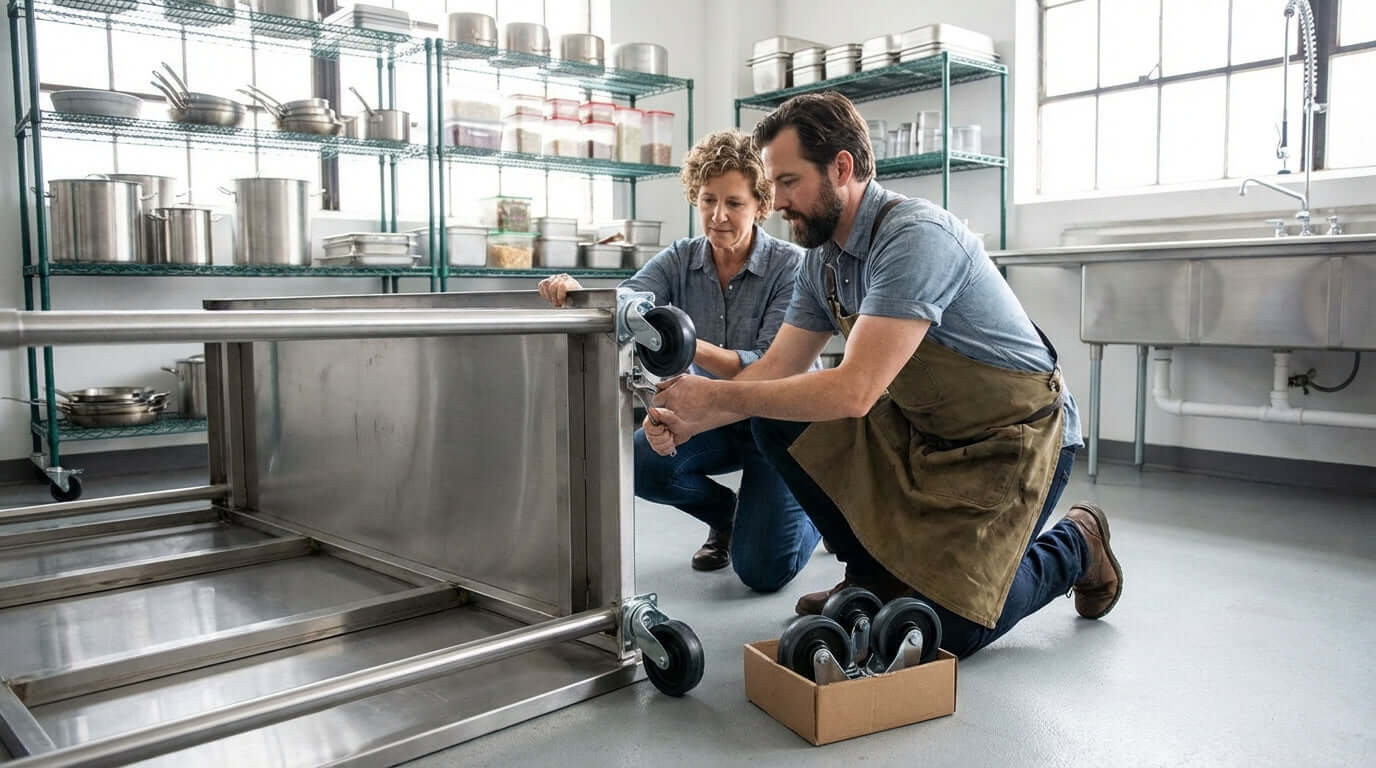 Guide étape par étape pour installer des roulettes de remplacement sur votre table de préparation
