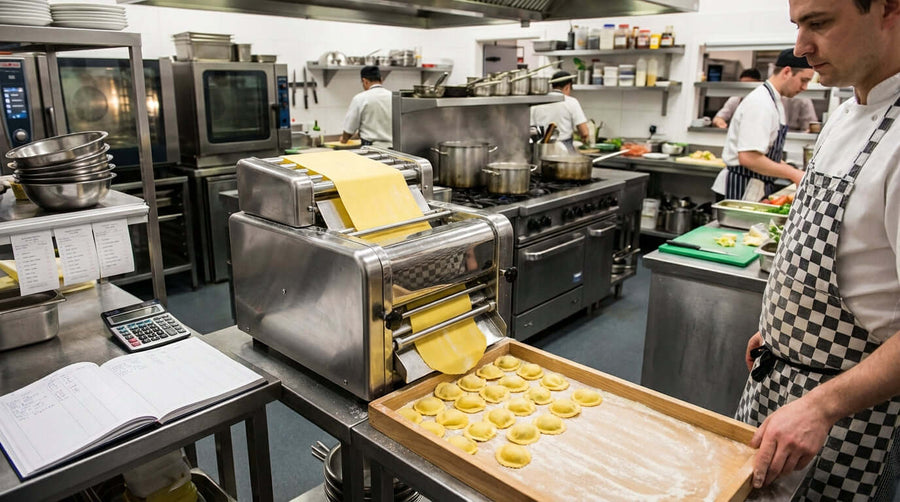 Calculating the ROI: How a Ravioli Machine Boosts Restaurant Profits—chef using pasta machine to make fresh ravioli in commercial kitchen