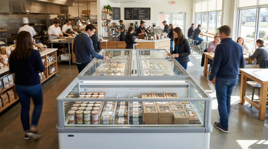 Strategic Placement: How to Maximize Sales with Your Island Freezer in busy cafe, island freezer merchandising frozen desserts near checkout