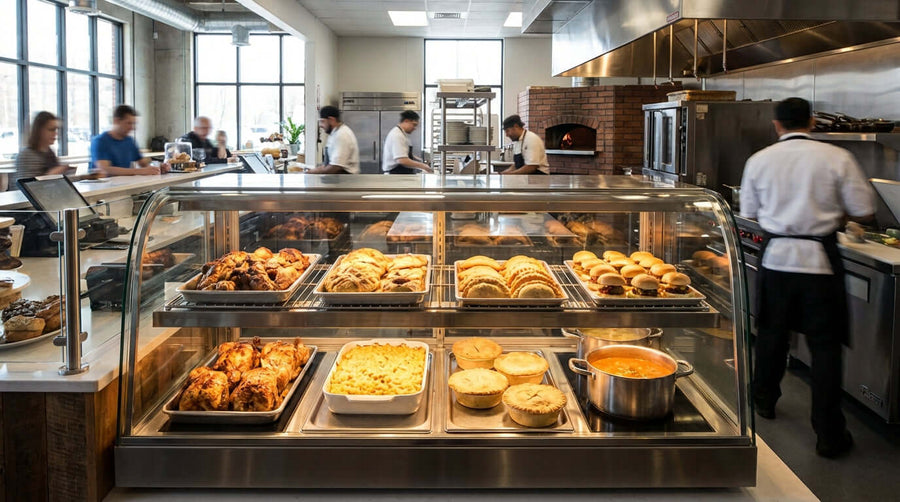 Beyond Pizza: 7 Other Hot Foods You Can Showcase in Your Display Warmer hot food display warmer case with pastries, roasted chicken, and prepared meals