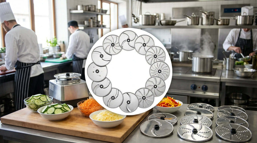 The Ultimate Guide: Choosing the Right Food Processor Disc for Every Task - food processor disc set displayed in professional kitchen