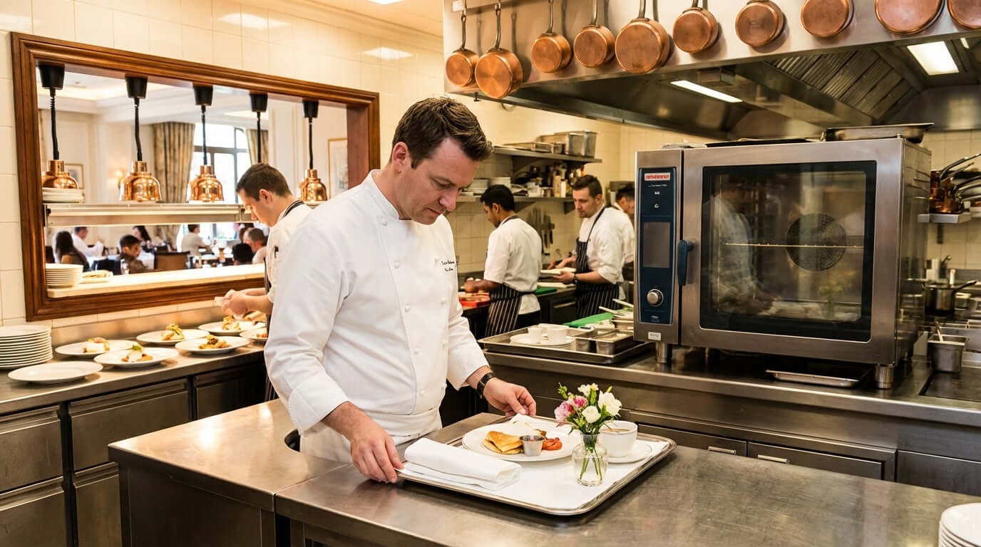 Alt Tag: The Ultimate Guest Room Checklist for Modern Hospitality—hotel kitchen chef plating dishes for modern hospitality guest experience