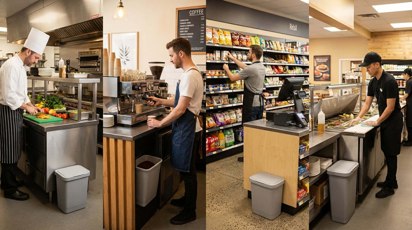 5 Overlooked Spots in Your Restaurant or Store That Need a Deskside Bin in café prep and checkout areas with small bins by counters