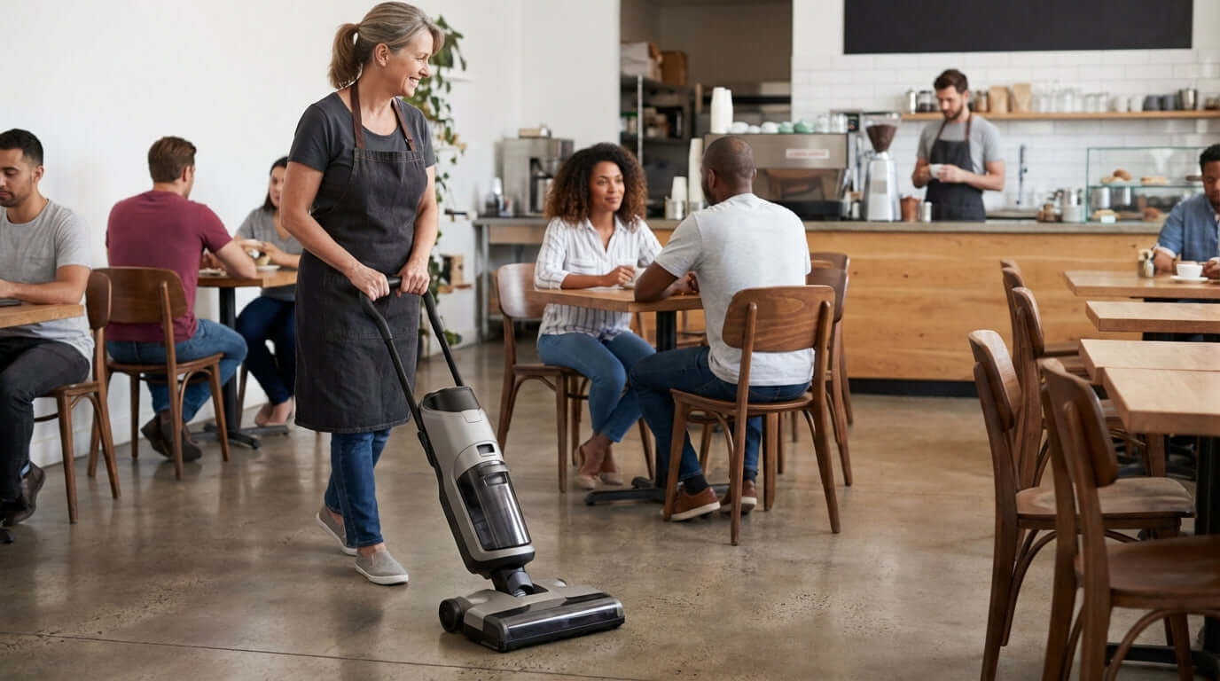The Top 3 Benefits of Cordless Sweepers in a Busy Cafe Environment