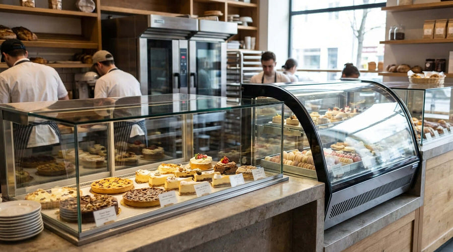 Straight vs. Curved Glass: Which Pastry Display Case Design is Right for You? bakery pastry display cases with straight and curved glass