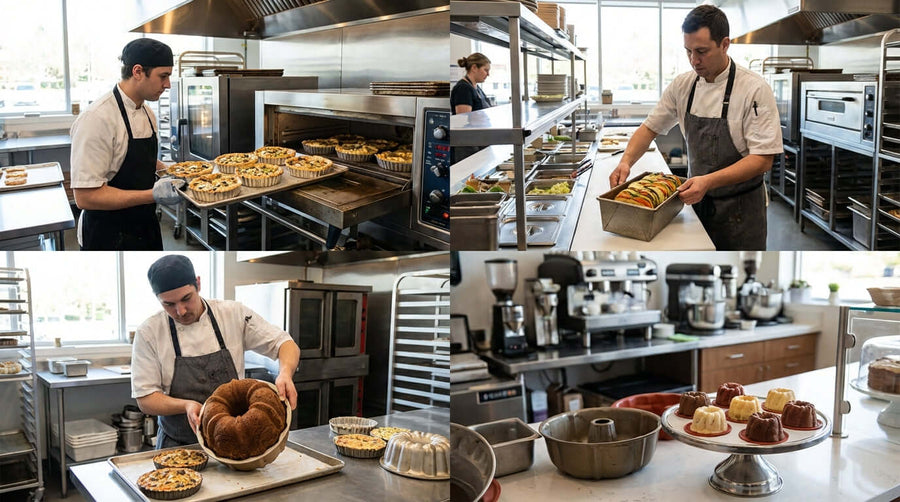 Alt Tag: Beyond the Basics: Creative Applications for Specialty Bakeware in Food Service - chefs baking pastries with specialty bakeware in commercial kitchen