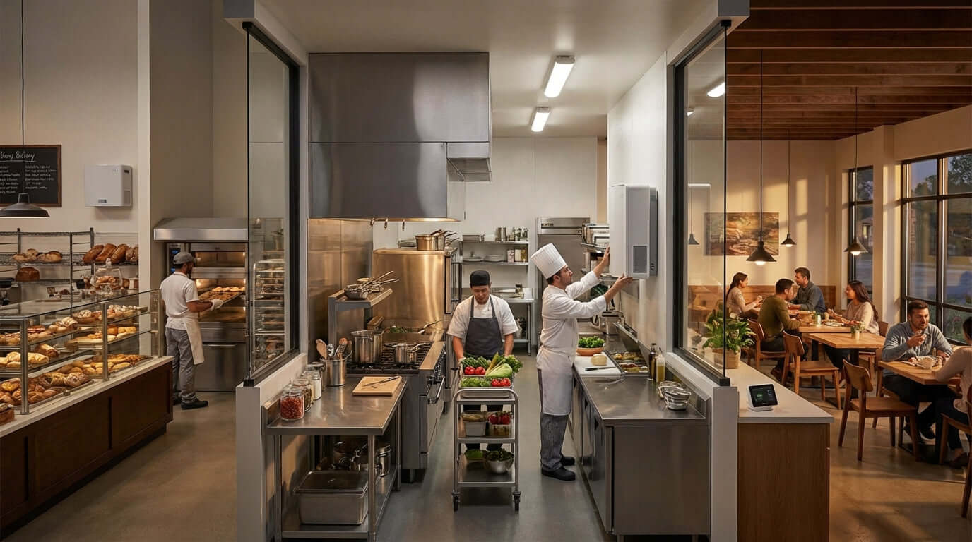 Beyond Sprays: A Guide to Choosing the Right Commercial Odor Control System in a restaurant kitchen and dining area