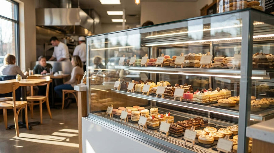 Sweet Success: 5 Merchandising Tips to Maximize Sales with Your Display Case bakery display case with pastries and desserts in cafe