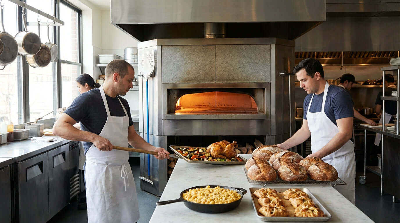 Maximizing Your Menu: More Than Just Pizza in Your Commercial Oven with chefs baking bread and roasting dishes in a commercial oven