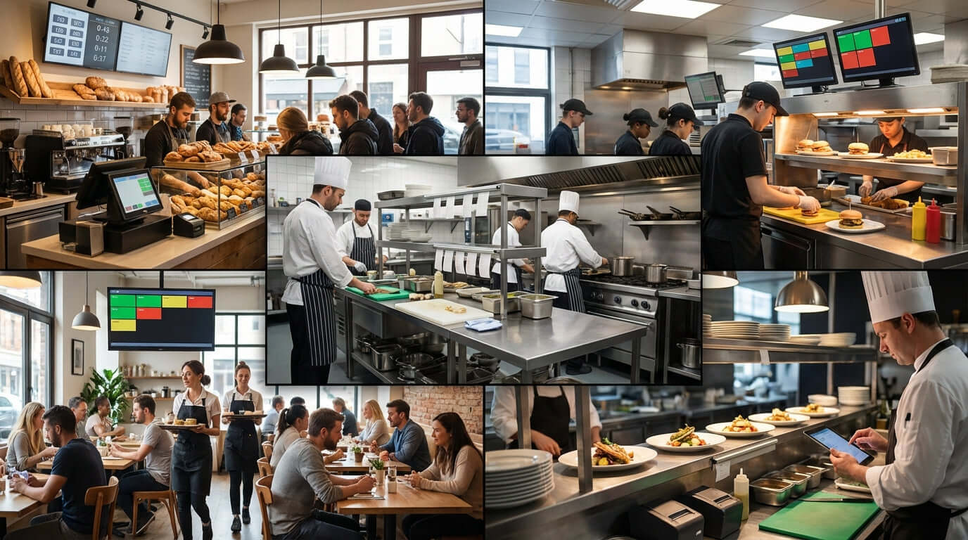 number system for retail and food businesses used in busy restaurant and kitchen to manage orders, payments, and counter service