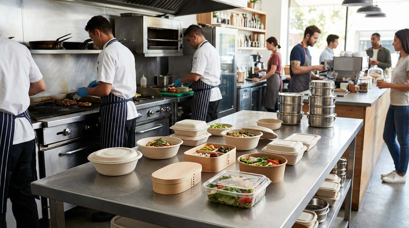 The Ultimate Guide to Eco-Friendly Takeout Containers: Are You Making the Right Choice? chefs prepping compostable takeout bowls