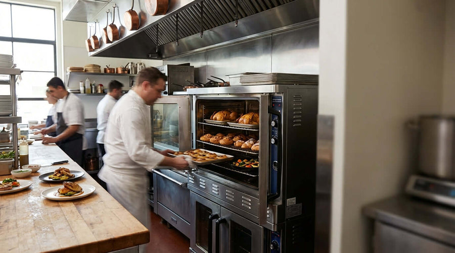 Alt Tag: Expand Your Menu: 10 High-Profit Dishes to Make in Your Propane Convection Oven in busy commercial kitchen with chef loading oven