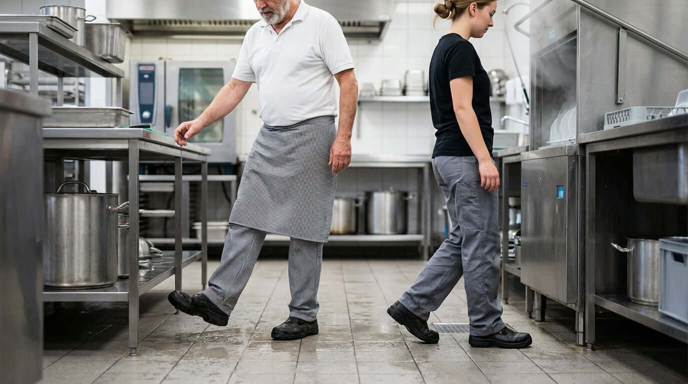 Le héros méconnu de la sécurité en cuisine : pourquoi les chaussures antidérapantes sont non négociables