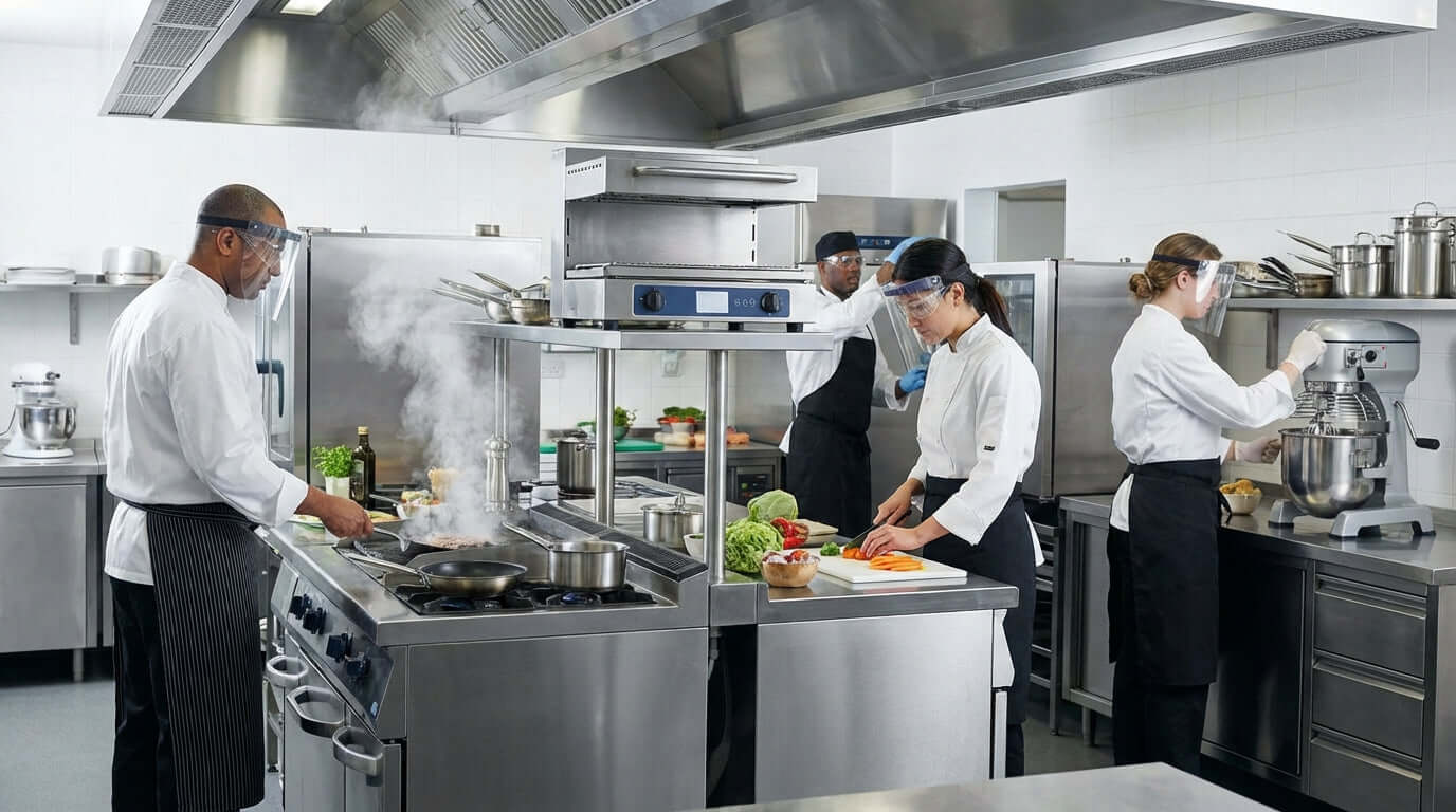 Are Your Employees Eyes Safe? Understanding ANSI Z87.1 for Food & Retail - chefs wearing safety glasses in commercial kitchen
