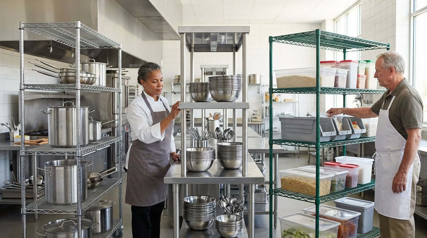 Chrome vs. Stainless Steel vs. Epoxy Shelving: Which is Right for Your Restaurant?