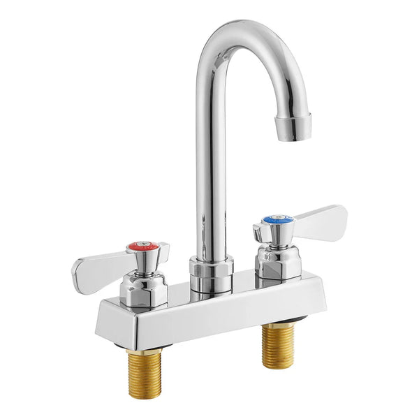 commercial deck mounted faucets with swivel spout and dual lever handles for professional kitchen or utility sink deck installation