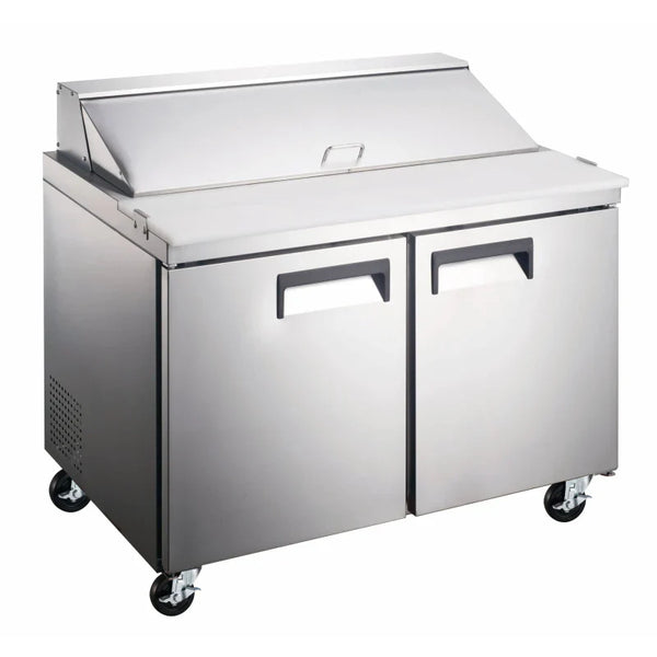Commercial Sandwich And Salad Prep Tables Stainless Steel Refrigerated Prep Counter With Lid And Ingredient Pan Rail
