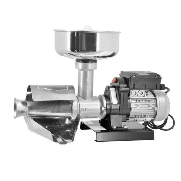 Alt Tag: Professional Tomato Squeezers machine with motor and stainless steel hopper for high-volume tomato puree and passata processing