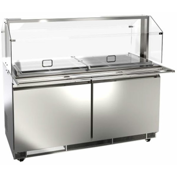 Salad Bar Refrigerators stainless steel refrigerated salad bar with glass sneeze guard and sliding lids for commercial food service
