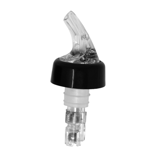 Liquor Pourers clear plastic bottle pourer with black collar for controlled bar pouring and inventory accuracy