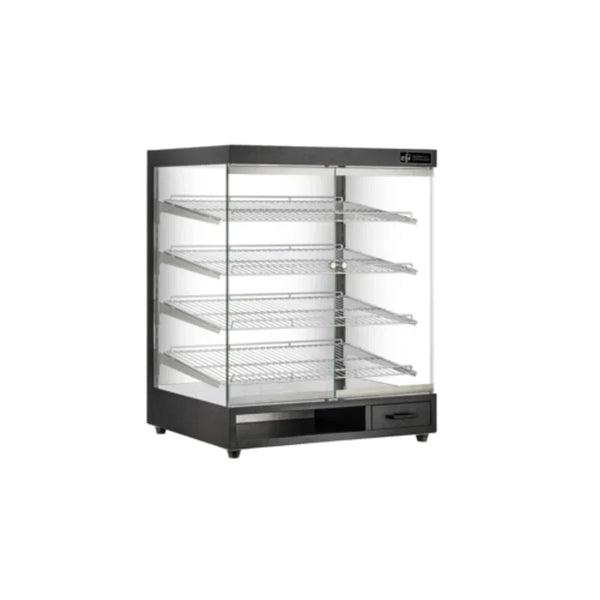 non-refrigerated countertop display case black framed glass countertop display cabinet with hinged door and interior shelf