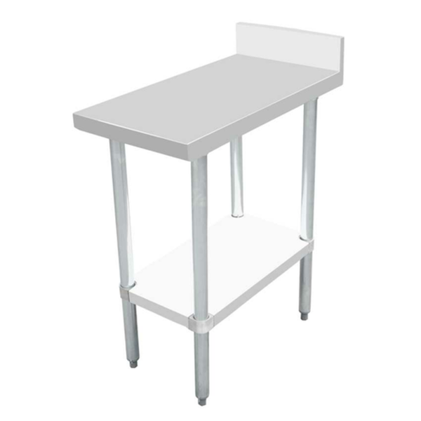 Alt Tag: Filler Tables stainless steel commercial work table with back splash and undershelf for restaurants and cafes