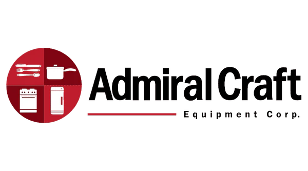 Logo of Admiral Craft Equipment Corp. with a red circle containing icons of kitchen appliances on a white background.