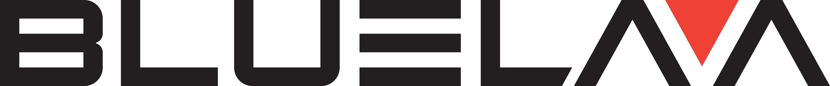 Blue Lava logo with a red and white design element on a dark background