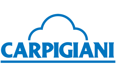 Carpigiani logo with blue text and cloud-like design on a white background