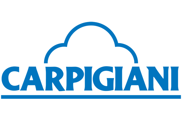 Carpigiani logo with blue text and cloud-like design on a white background