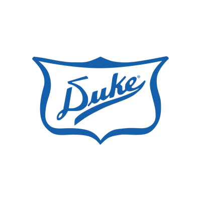 Blue 'Duke' logo on a white background