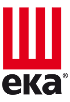 Logo with red and black design, featuring the word 'eka'.
