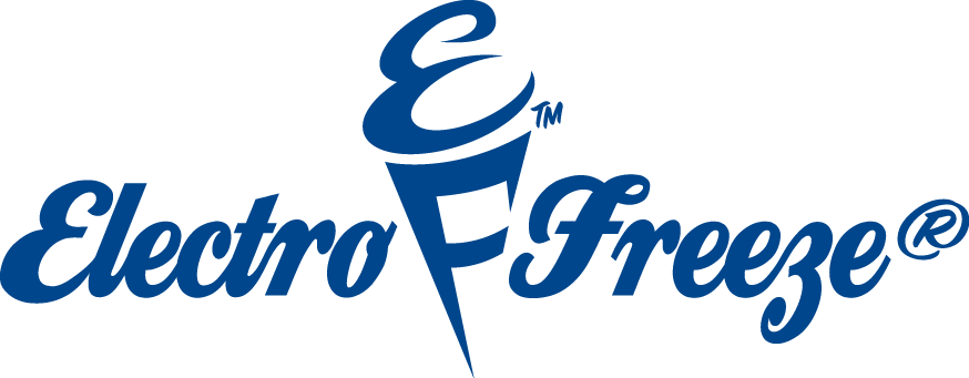 Electro Freeze logo with blue text and ice cream cone icon on a white background