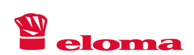 Red logo with the word 'eloma' on a white background