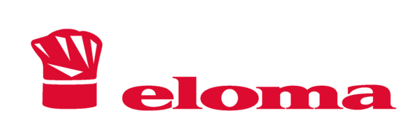 Red logo with the word 'eloma' on a white background