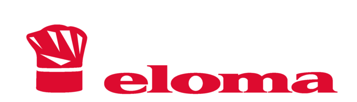 Red logo with the word 'eloma' on a white background
