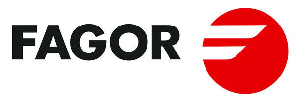 Fagor logo with black text and a red circle with a white arrow inside on a white background
