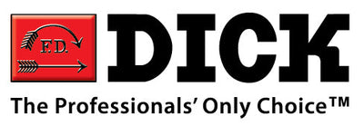 Dick logo with red square and text on a white background