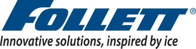 Follett logo with tagline 'Innovative solutions, inspired by ice' on a blue background