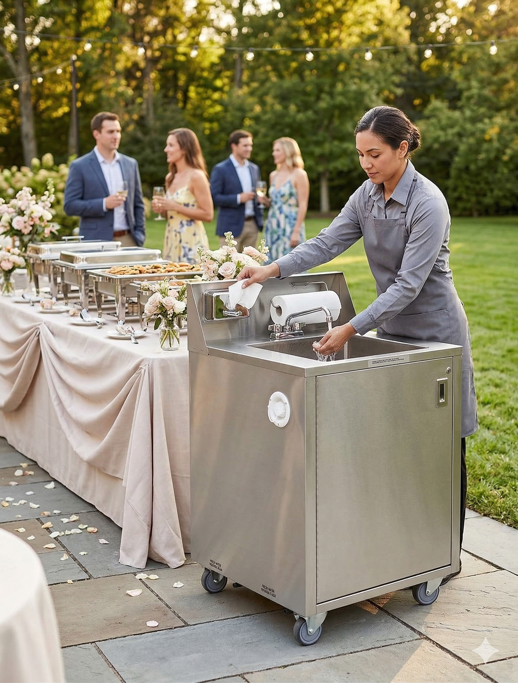 Portable Sink Unit With Hot Water Being Used At An Outdoor Event For Sanitation And Convenience